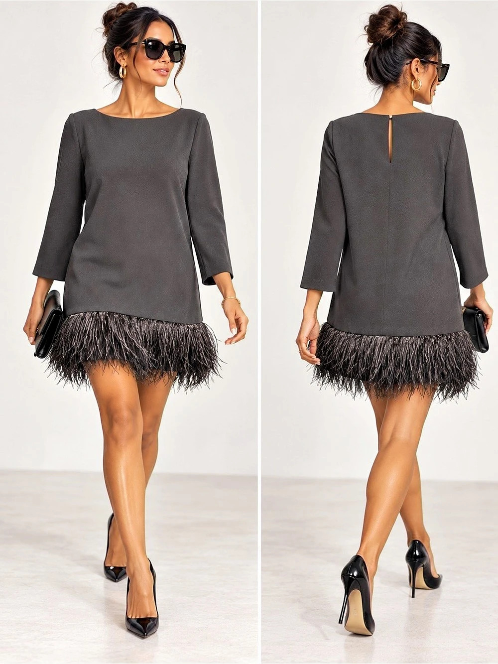 Kate Spade New York Feather-Trimmed Shift Dress Black Size 14